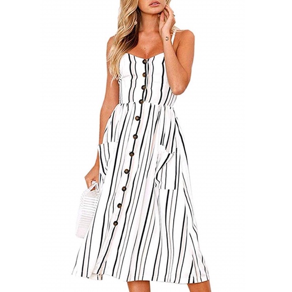 Striped bohemian Midi Dress With Pockets - Picture 2 of 5